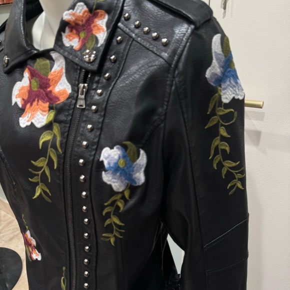 GUC Size M Bollrllr Black Embroidered Studded Leather Street Riding PU Jacket - Picture 14 of 16